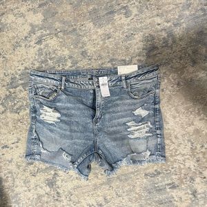 Size 20 next level stretch midi blue jean shorts distressed